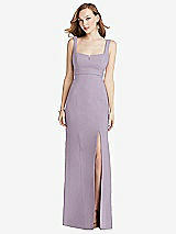 Front View Thumbnail - Lilac Haze Wide Strap Notch Empire Waist Dress with Front Slit