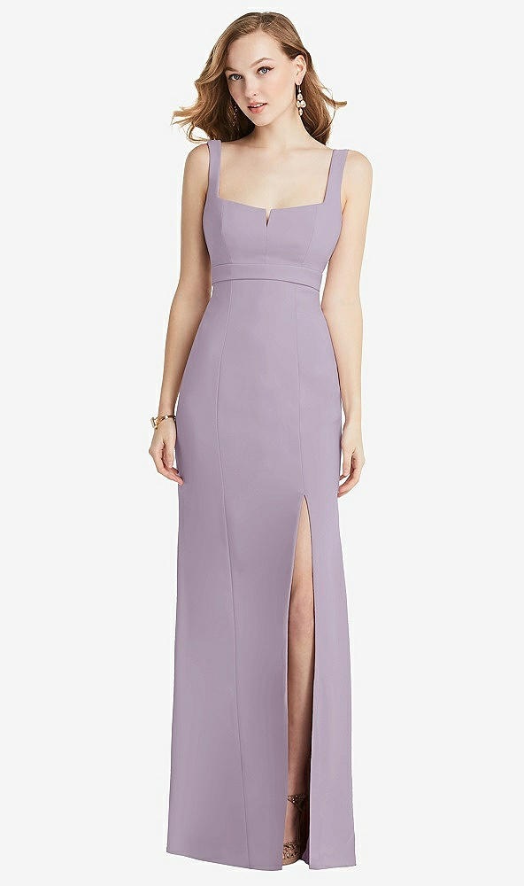 Front View - Lilac Haze Wide Strap Notch Empire Waist Dress with Front Slit