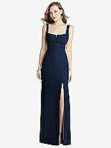 Front View Thumbnail - Midnight Navy Wide Strap Notch Empire Waist Dress with Front Slit