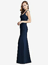 Side View Thumbnail - Midnight Navy Wide Strap Notch Empire Waist Dress with Front Slit