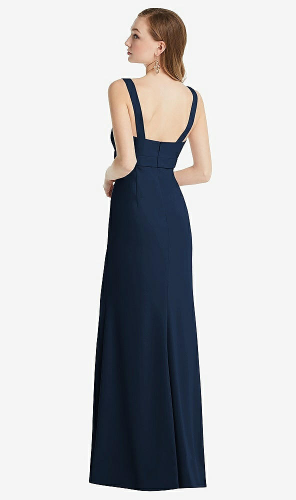 Back View - Midnight Navy Wide Strap Notch Empire Waist Dress with Front Slit