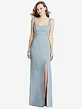 Front View Thumbnail - Mist Wide Strap Notch Empire Waist Dress with Front Slit