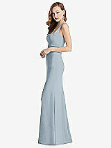 Side View Thumbnail - Mist Wide Strap Notch Empire Waist Dress with Front Slit
