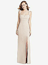 Front View Thumbnail - Oat Wide Strap Notch Empire Waist Dress with Front Slit