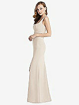 Side View Thumbnail - Oat Wide Strap Notch Empire Waist Dress with Front Slit