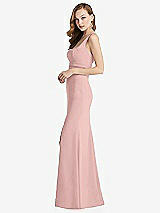Side View Thumbnail - Rose - PANTONE Rose Quartz Wide Strap Notch Empire Waist Dress with Front Slit
