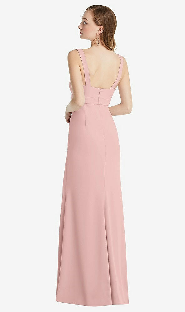 Back View - Rose - PANTONE Rose Quartz Wide Strap Notch Empire Waist Dress with Front Slit