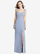Front View Thumbnail - Sky Blue Wide Strap Notch Empire Waist Dress with Front Slit