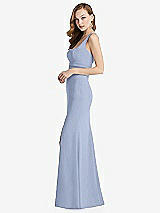 Side View Thumbnail - Sky Blue Wide Strap Notch Empire Waist Dress with Front Slit