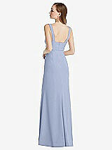 Rear View Thumbnail - Sky Blue Wide Strap Notch Empire Waist Dress with Front Slit