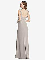 Rear View Thumbnail - Taupe Wide Strap Notch Empire Waist Dress with Front Slit