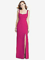 Front View Thumbnail - Think Pink Wide Strap Notch Empire Waist Dress with Front Slit
