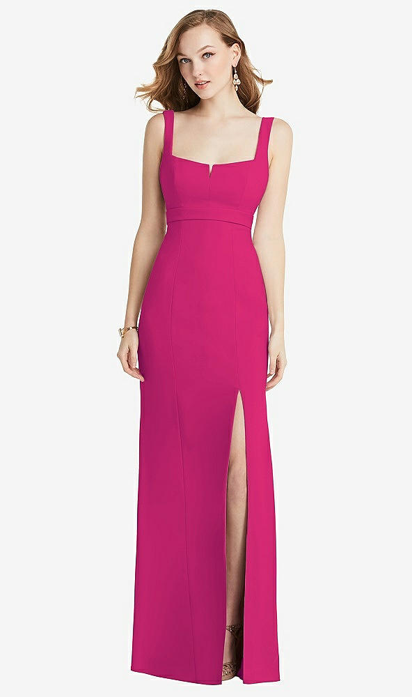 Front View - Think Pink Wide Strap Notch Empire Waist Dress with Front Slit