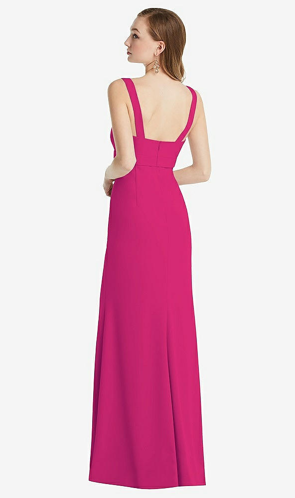 Back View - Think Pink Wide Strap Notch Empire Waist Dress with Front Slit