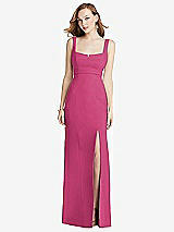Front View Thumbnail - Tea Rose Wide Strap Notch Empire Waist Dress with Front Slit