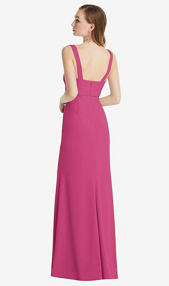 Back View - Tea Rose Wide Strap Notch Empire Waist Dress with Front Slit