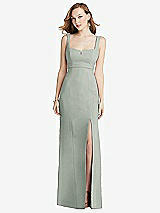 Front View Thumbnail - Willow Green Wide Strap Notch Empire Waist Dress with Front Slit