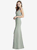 Side View Thumbnail - Willow Green Wide Strap Notch Empire Waist Dress with Front Slit