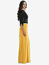Side View Thumbnail - NYC Yellow & Black One-Shoulder Bell Sleeve Jumpsuit with Pockets