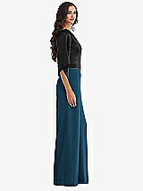 Side View Thumbnail - Atlantic Blue & Black One-Shoulder Bell Sleeve Jumpsuit with Pockets