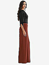Side View Thumbnail - Auburn Moon & Black One-Shoulder Bell Sleeve Jumpsuit with Pockets
