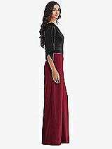 Side View Thumbnail - Burgundy & Black One-Shoulder Bell Sleeve Jumpsuit with Pockets