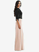 Side View Thumbnail - Cameo & Black One-Shoulder Bell Sleeve Jumpsuit with Pockets