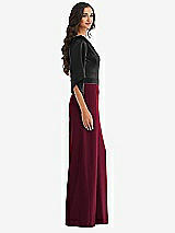 Side View Thumbnail - Cabernet & Black One-Shoulder Bell Sleeve Jumpsuit with Pockets