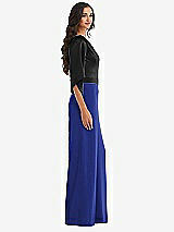 Side View Thumbnail - Cobalt Blue & Black One-Shoulder Bell Sleeve Jumpsuit with Pockets