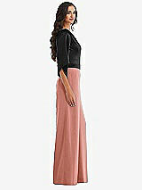Side View Thumbnail - Desert Rose & Black One-Shoulder Bell Sleeve Jumpsuit with Pockets