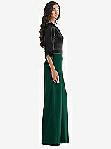 Side View Thumbnail - Hunter Green & Black One-Shoulder Bell Sleeve Jumpsuit with Pockets