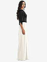 Side View Thumbnail - Ivory & Black One-Shoulder Bell Sleeve Jumpsuit with Pockets