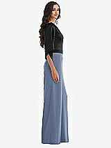Side View Thumbnail - Larkspur Blue & Black One-Shoulder Bell Sleeve Jumpsuit with Pockets
