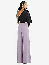 Rear View Thumbnail - Lilac Haze & Black One-Shoulder Bell Sleeve Jumpsuit with Pockets