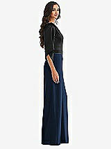 Side View Thumbnail - Midnight Navy & Black One-Shoulder Bell Sleeve Jumpsuit with Pockets