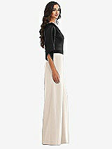 Side View Thumbnail - Oat & Black One-Shoulder Bell Sleeve Jumpsuit with Pockets