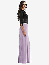 Side View Thumbnail - Pale Purple & Black One-Shoulder Bell Sleeve Jumpsuit with Pockets