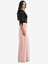 Side View Thumbnail - Rose - PANTONE Rose Quartz & Black One-Shoulder Bell Sleeve Jumpsuit with Pockets