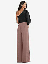Rear View Thumbnail - Sienna & Black One-Shoulder Bell Sleeve Jumpsuit with Pockets