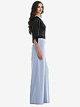 Side View Thumbnail - Sky Blue & Black One-Shoulder Bell Sleeve Jumpsuit with Pockets