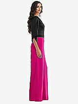 Side View Thumbnail - Think Pink & Black One-Shoulder Bell Sleeve Jumpsuit with Pockets