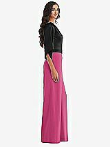 Side View Thumbnail - Tea Rose & Black One-Shoulder Bell Sleeve Jumpsuit with Pockets