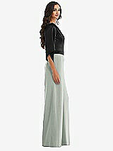 Side View Thumbnail - Willow Green & Black One-Shoulder Bell Sleeve Jumpsuit with Pockets