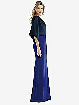 Side View Thumbnail - Cobalt Blue & Midnight Navy One-Shoulder Bell Sleeve Trumpet Gown