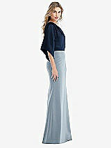 Side View Thumbnail - Mist & Midnight Navy One-Shoulder Bell Sleeve Trumpet Gown