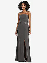 Front View Thumbnail - Caviar Gray Strapless Tuxedo Maxi Dress with Front Slit
