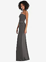 Side View Thumbnail - Caviar Gray Strapless Tuxedo Maxi Dress with Front Slit