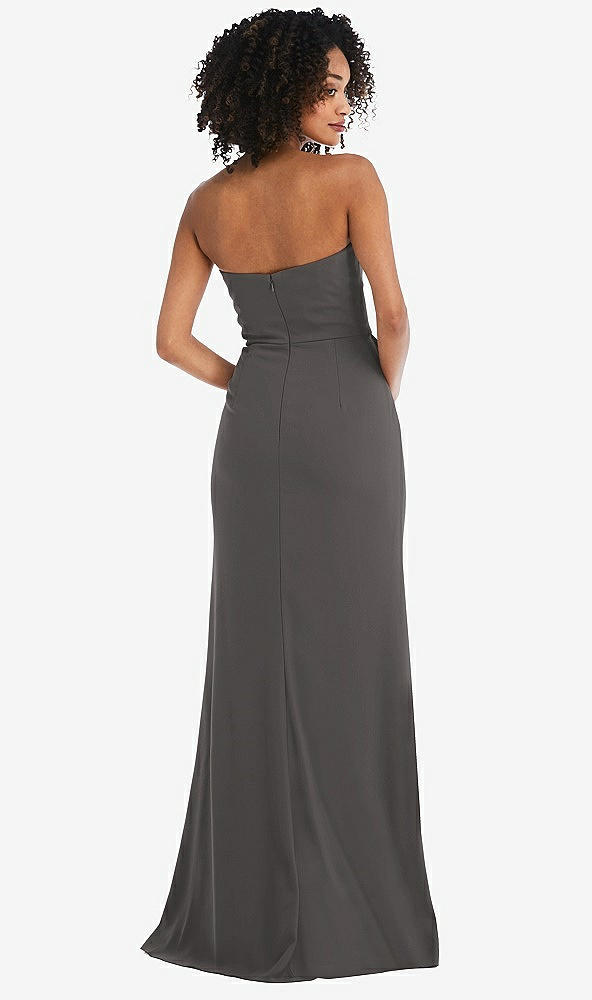 Back View - Caviar Gray Strapless Tuxedo Maxi Dress with Front Slit