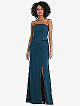 Front View Thumbnail - Atlantic Blue Strapless Tuxedo Maxi Dress with Front Slit
