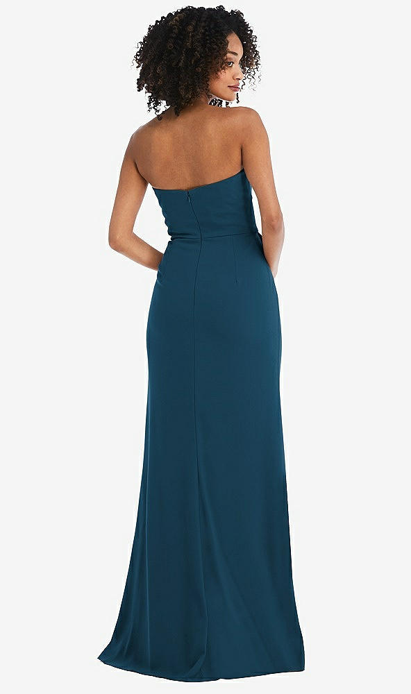 Back View - Atlantic Blue Strapless Tuxedo Maxi Dress with Front Slit